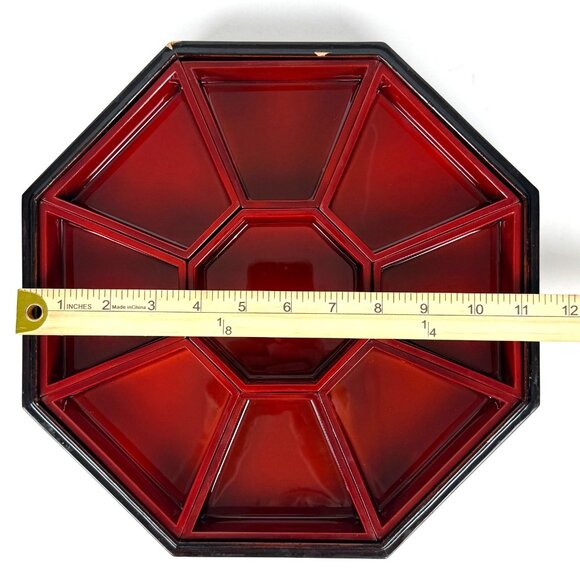 Octagonal Mother Of Pearl Inlaid Red Lacquer Box With Compartments Functional El - Picture 11 of 11